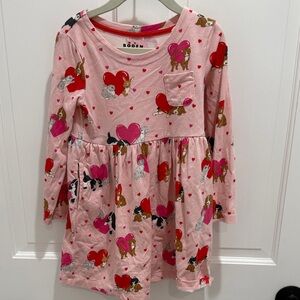 Boden Pink Dress with leggings with Heart and Dog/Cat Pattern